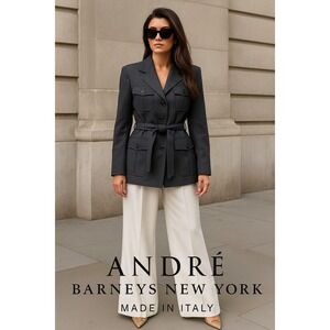 Andre for Barneys New York Made in Italy Gray Belted Safari Jacket – Size 42/8 –